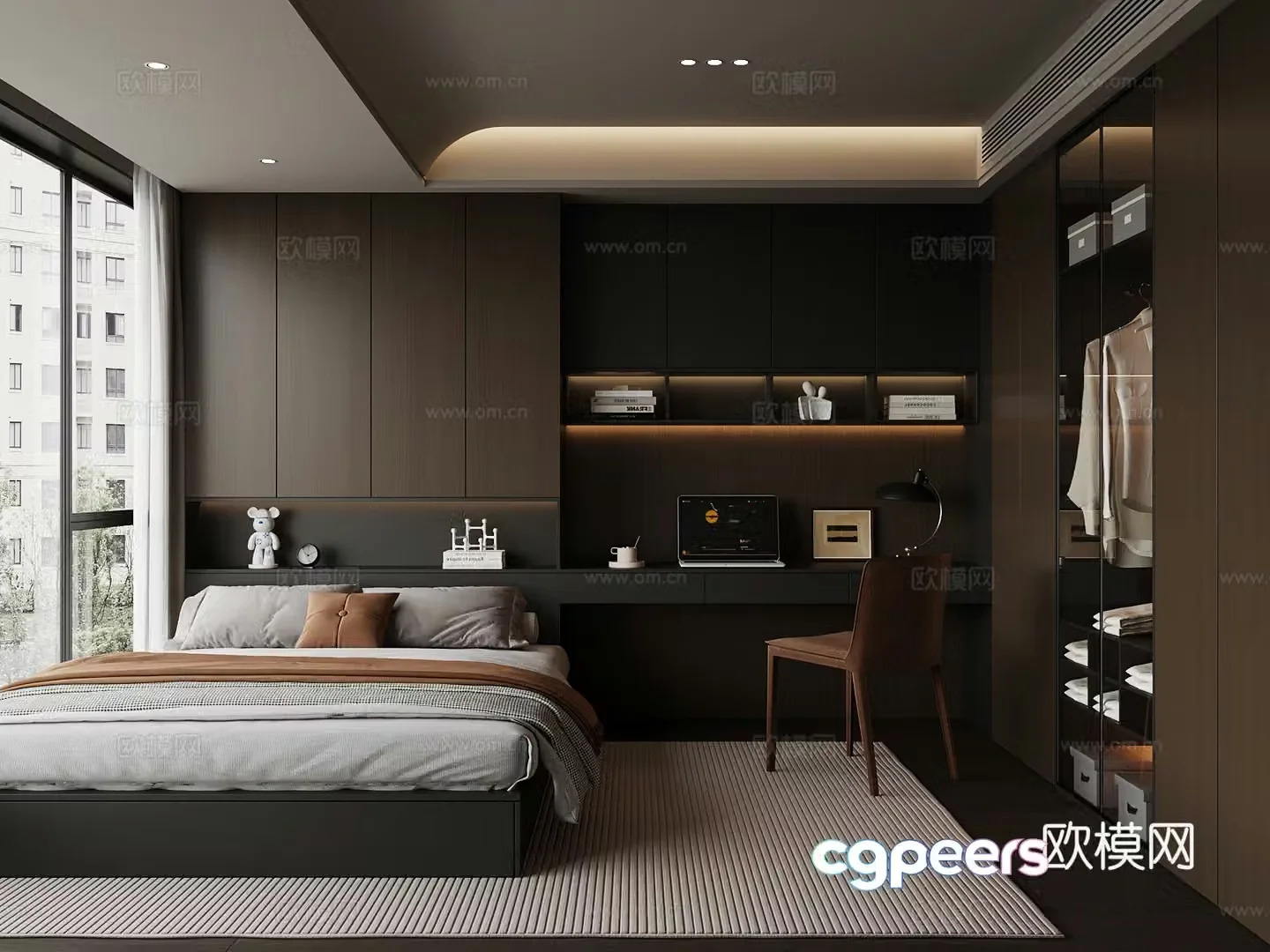 Italian tatami bedroom double bed wardrobe 3d model