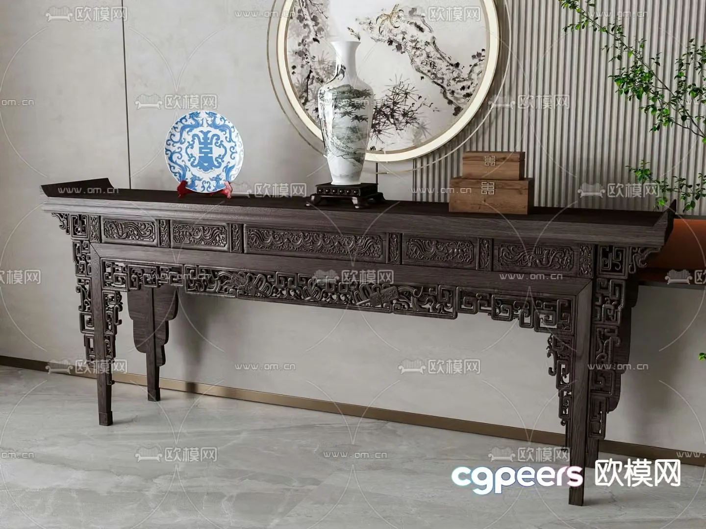 New Chinese style end-of-view 3D model