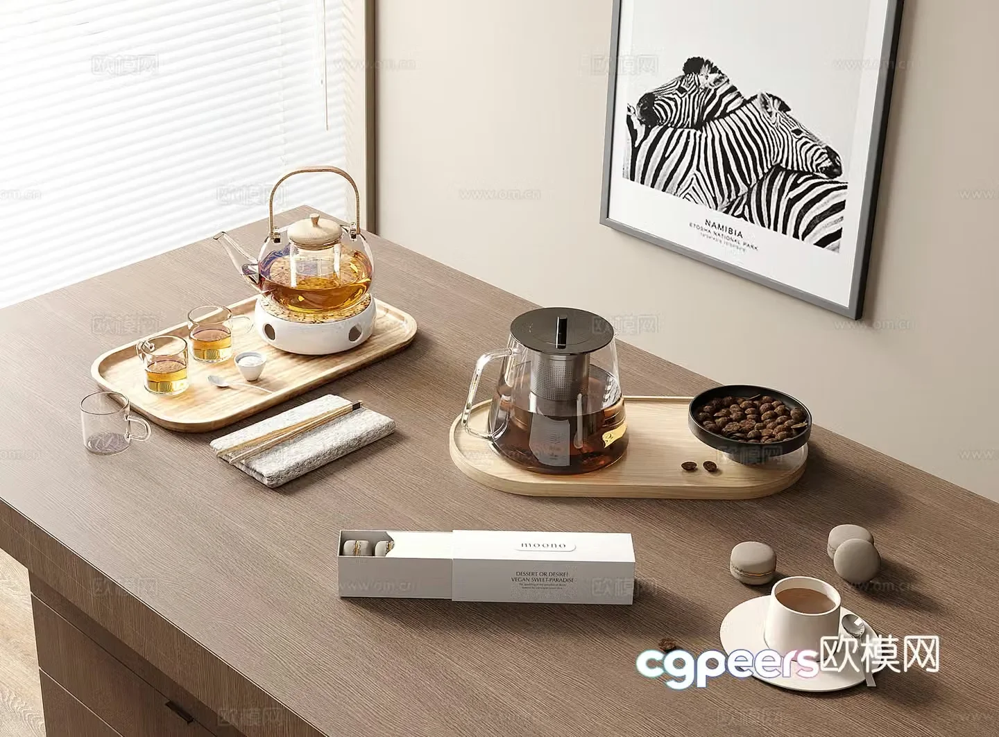 Modern tea set glass teapot kettle tray 3d model