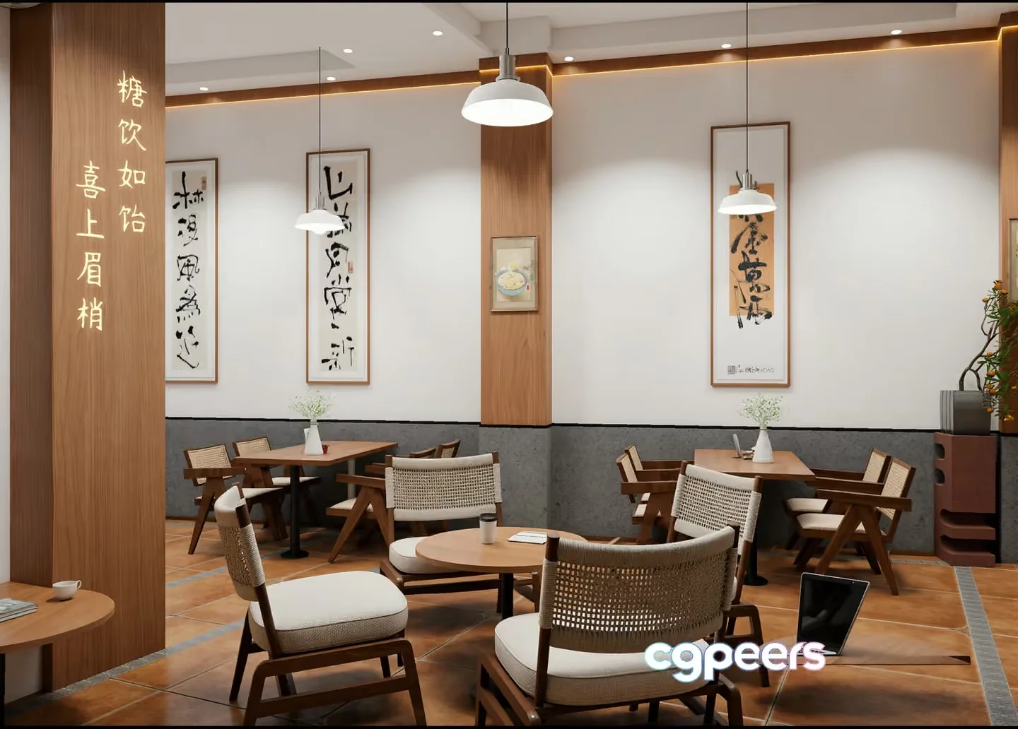 Modern Chinese-Style Dining Room 3D Model – 12567 – VRAY Render