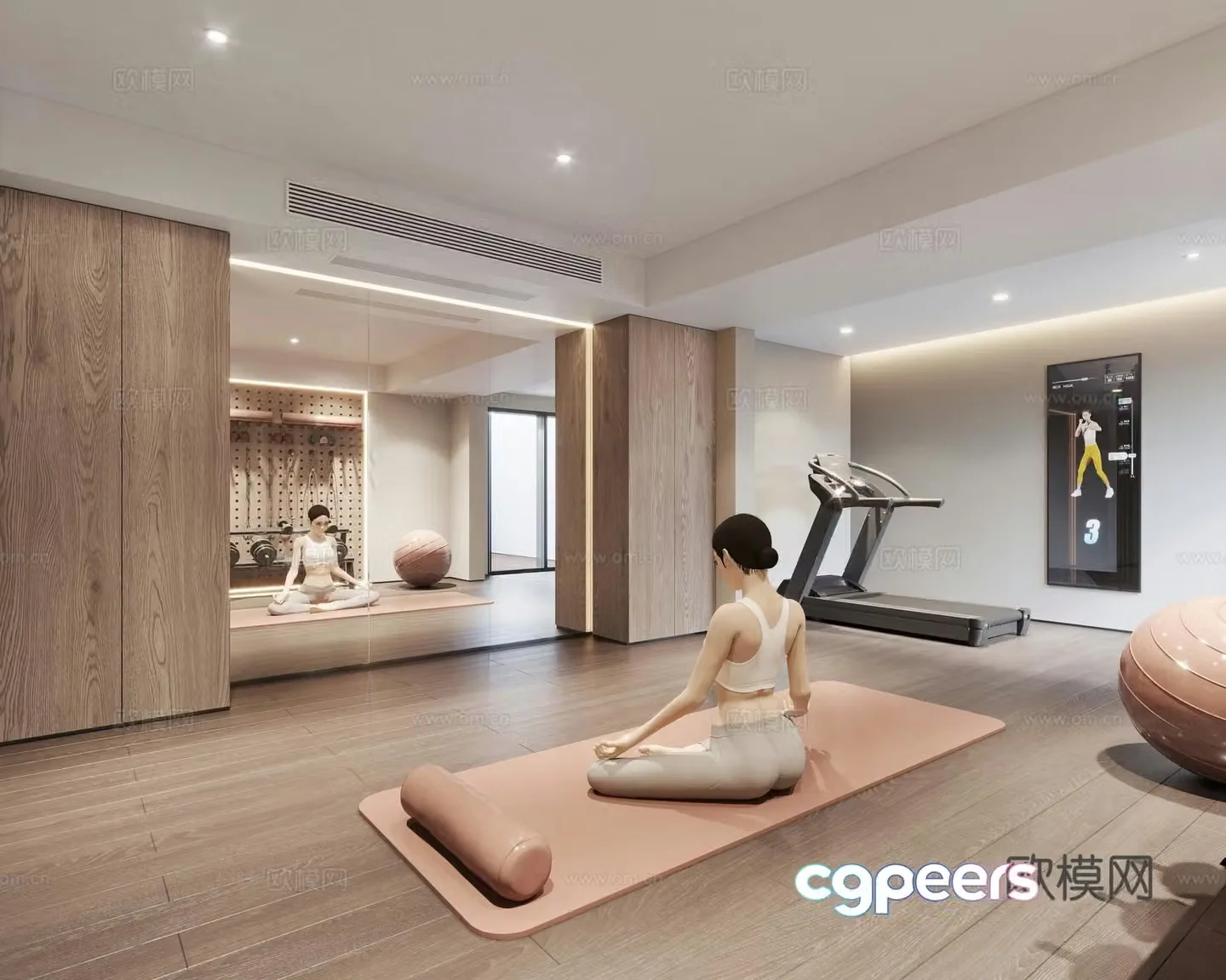 Modern light luxury gym yoga room 3d model