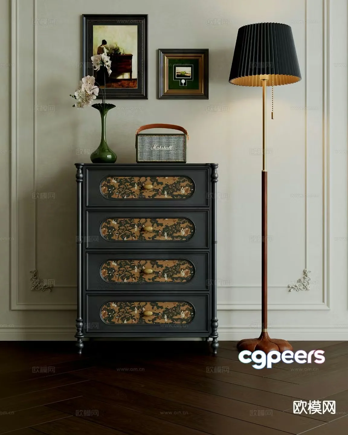 French retro style chest of drawers entrance cabinet 3D model