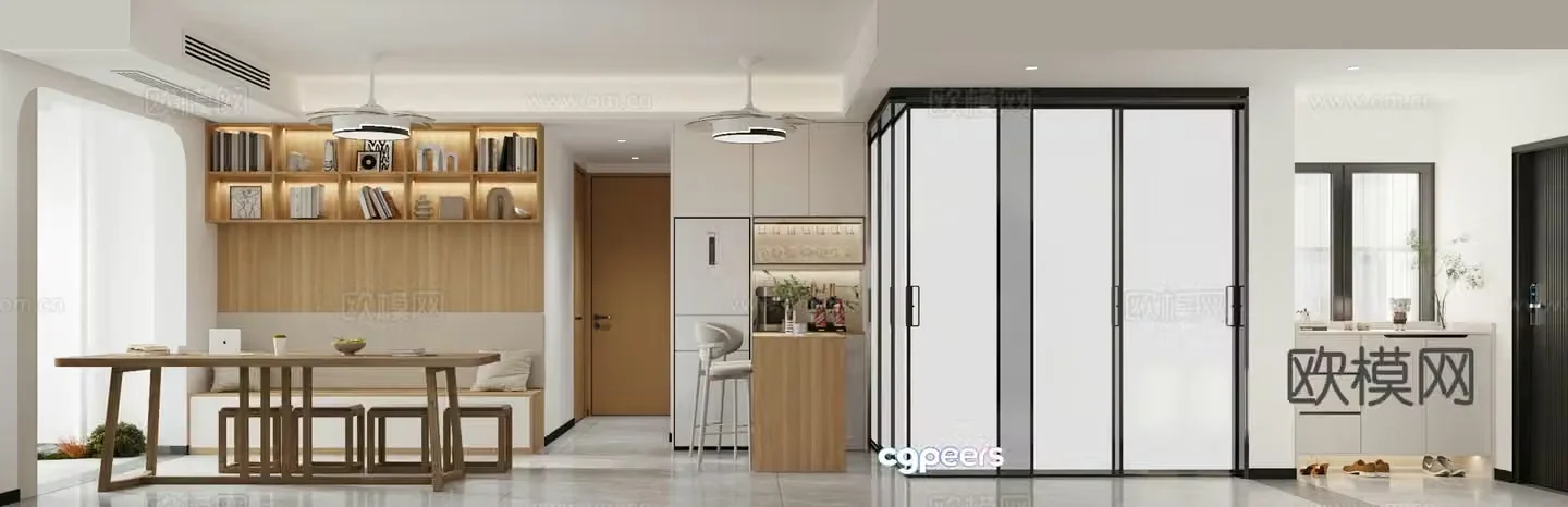 Modern Living and Dining Living Room Dining 3D Model