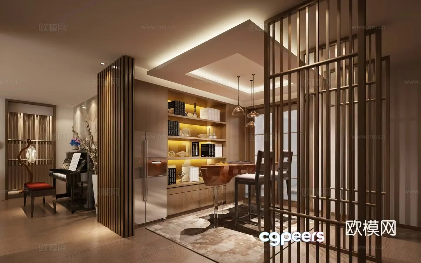 New Chinese style bar living room 3D model