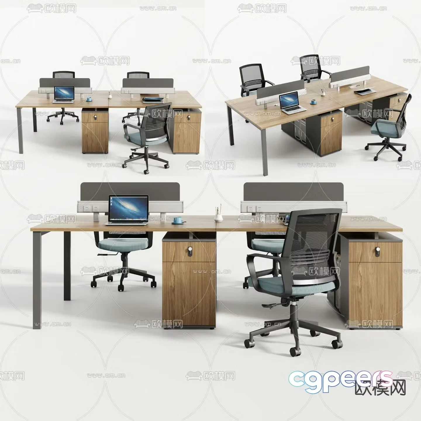 Screen deck office desk and chair 3d model