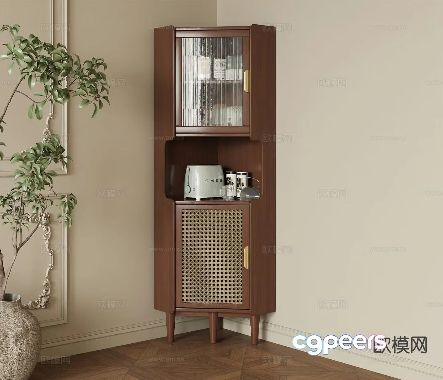 Middle-aged sideboard dining cabinet corner cabinet 3D model