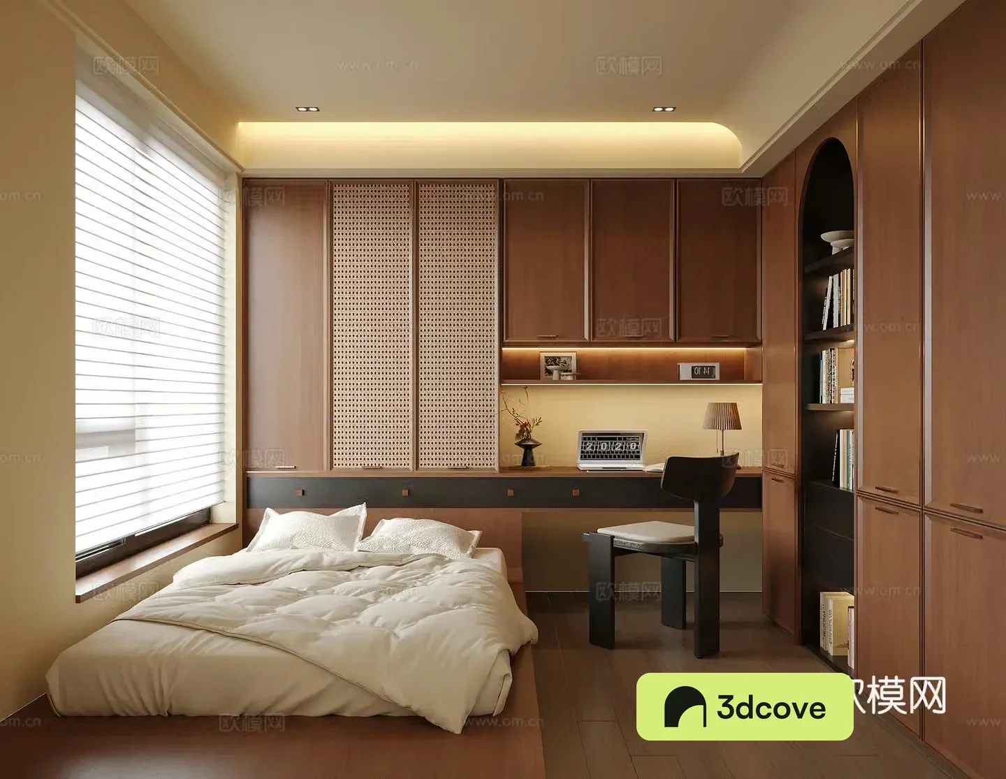 Middle style tatami bedroom tatami bed 3d model