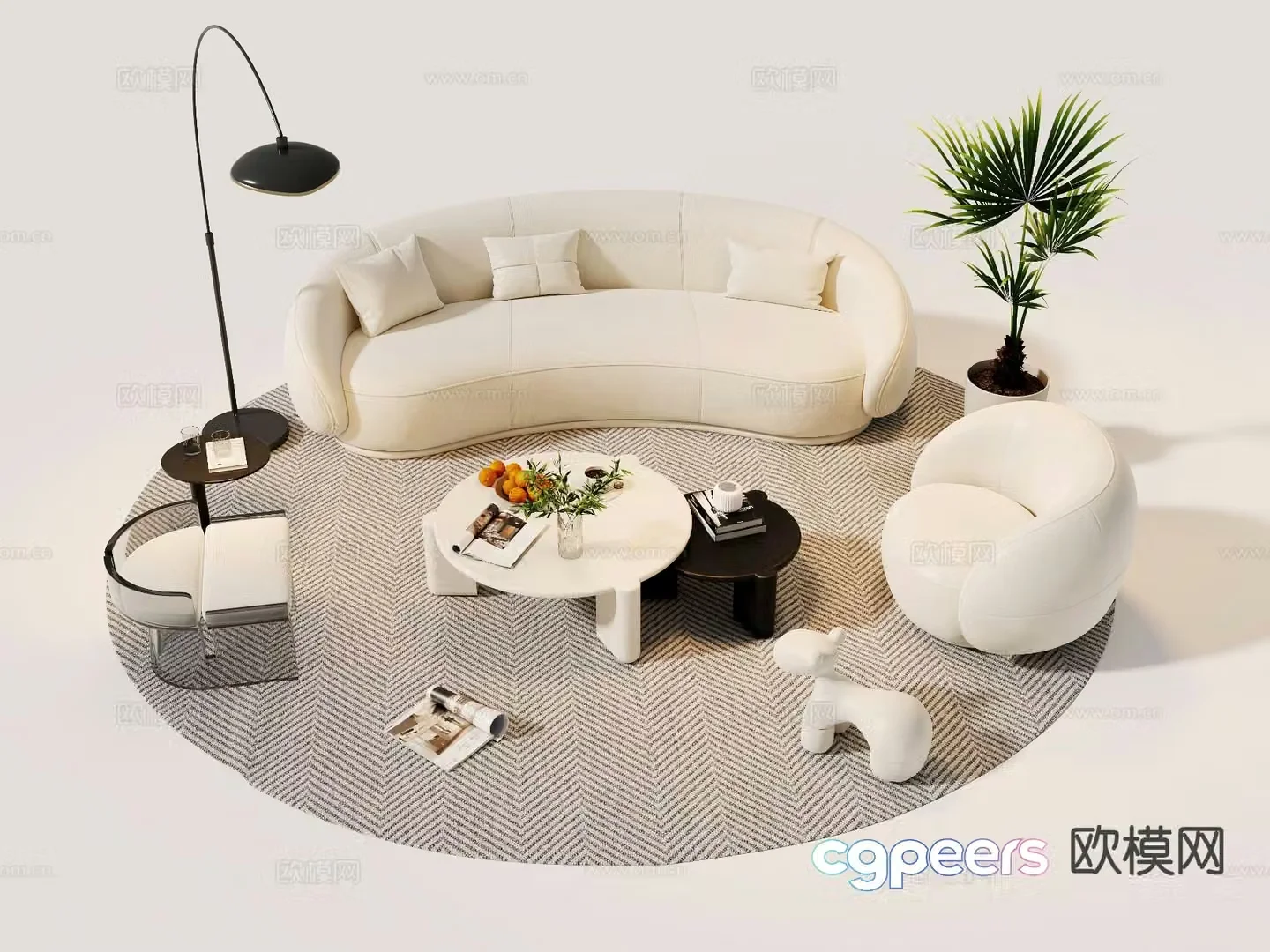Cream sofa set 3d model