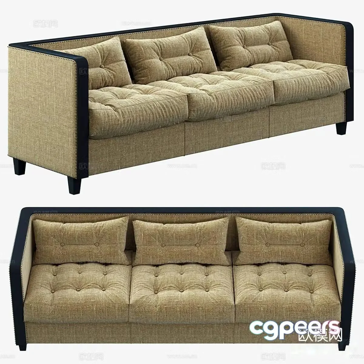 RH three-seat sofa upholstered sofa 3d model