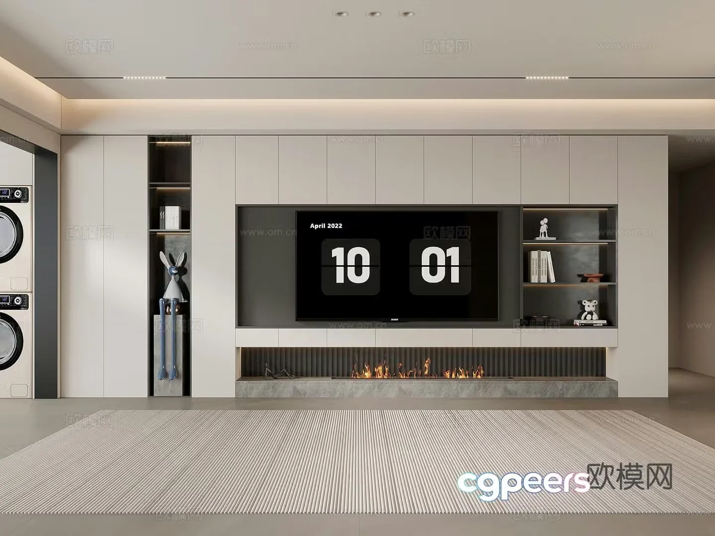 Living room Modern minimalist living room TV background wall TV cabinet decorative ornaments 3d model