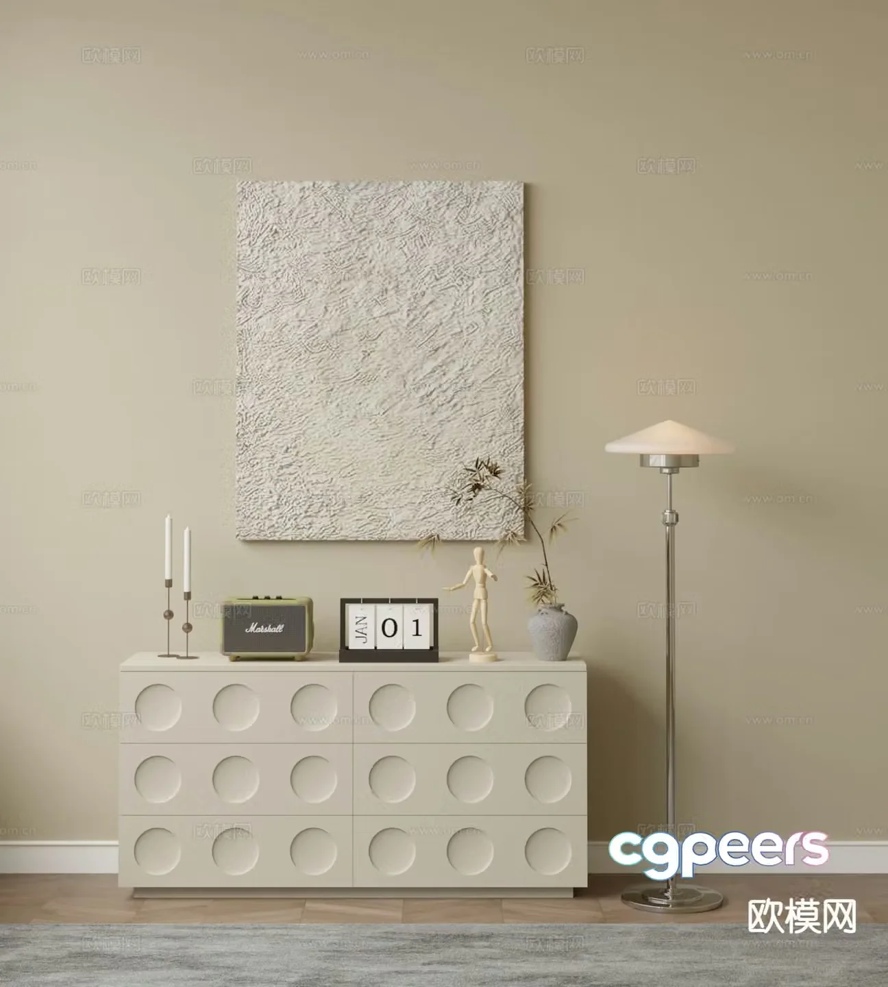 Cream style entrance cabinet side view cabinet side cabinet 3D model