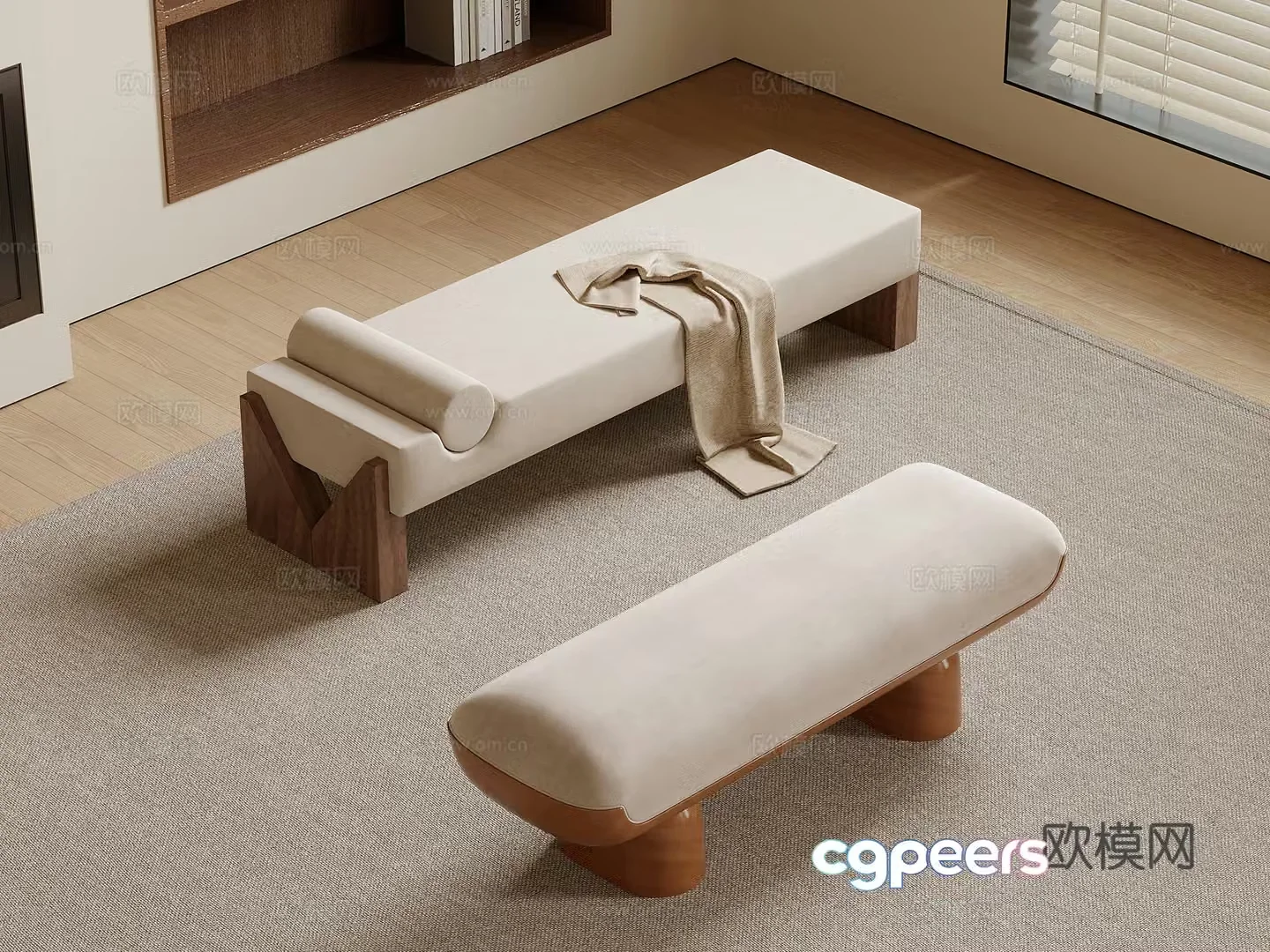 Bed tail stool medieval style bed stool sofa 3D model
