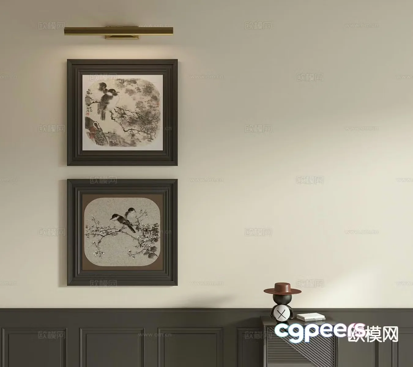 Medieval style decorative painting flower and bird painting ink painting 3D model