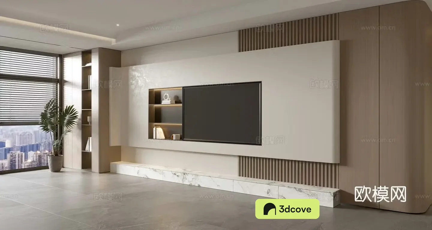 Modern simple living room light luxury TV background wall full wall TV cabinet
