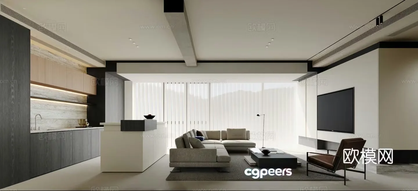 Modern minimalist living room 3d model