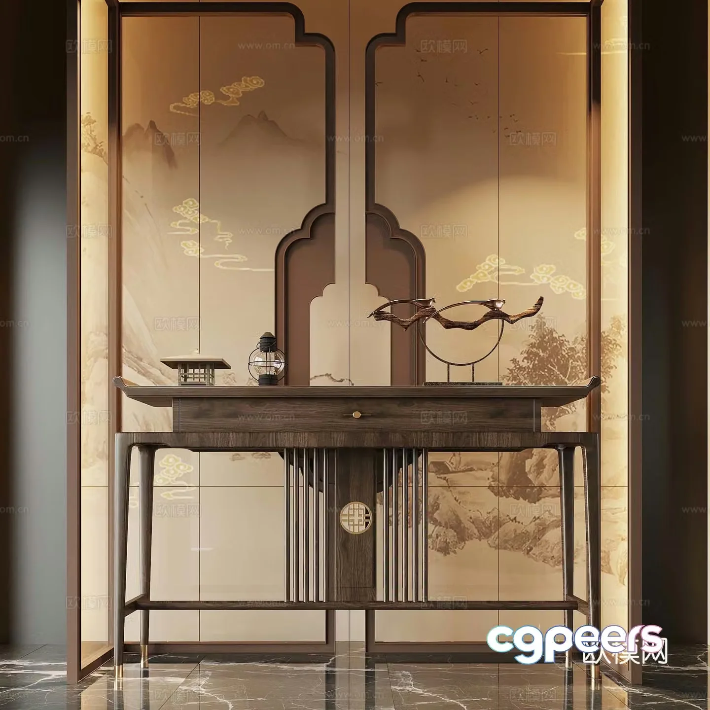 29 new Chinese style end view cabinet 3D model of entrance cabinet