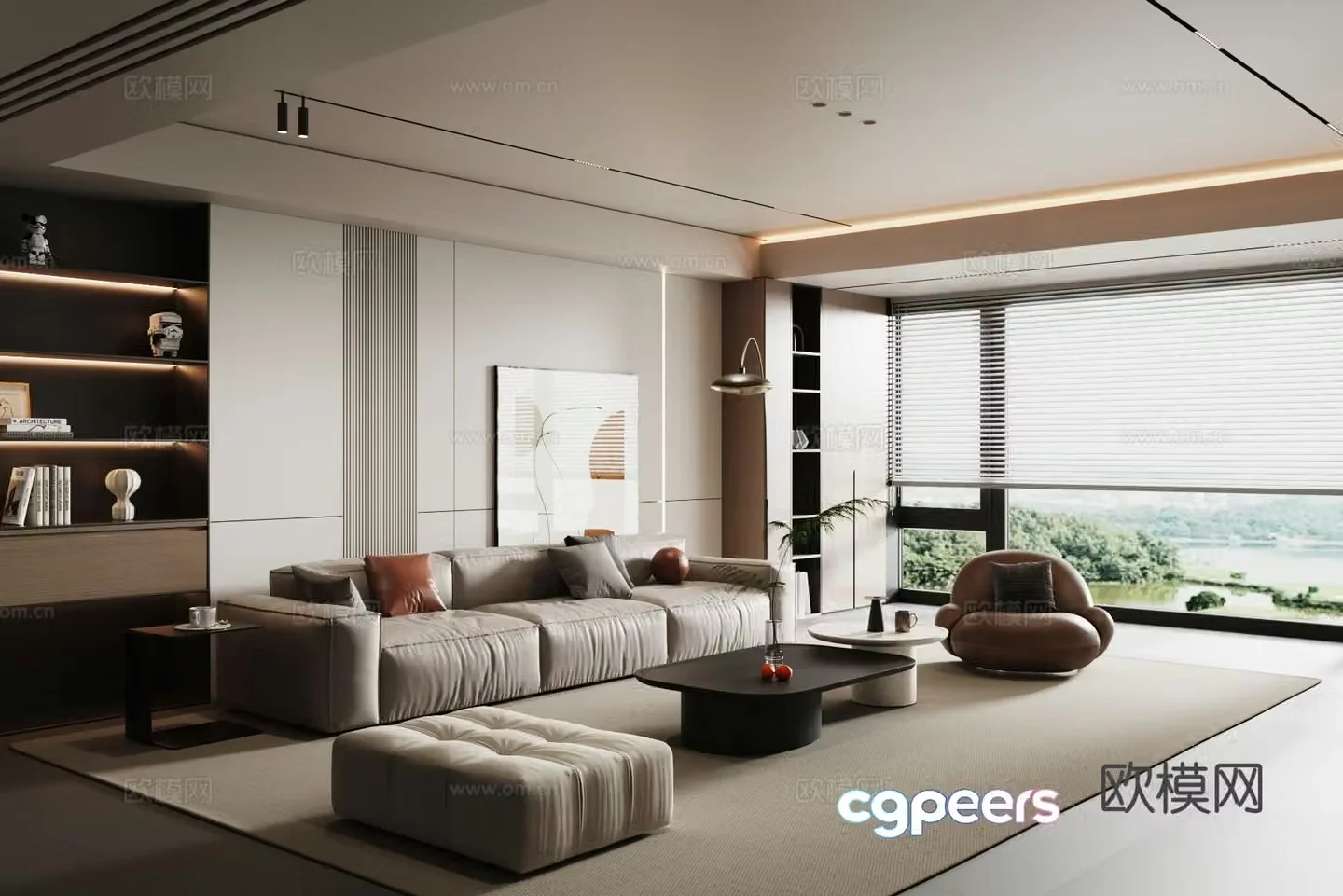 Modern minimalist and light luxury black and white gray living room 3D model
