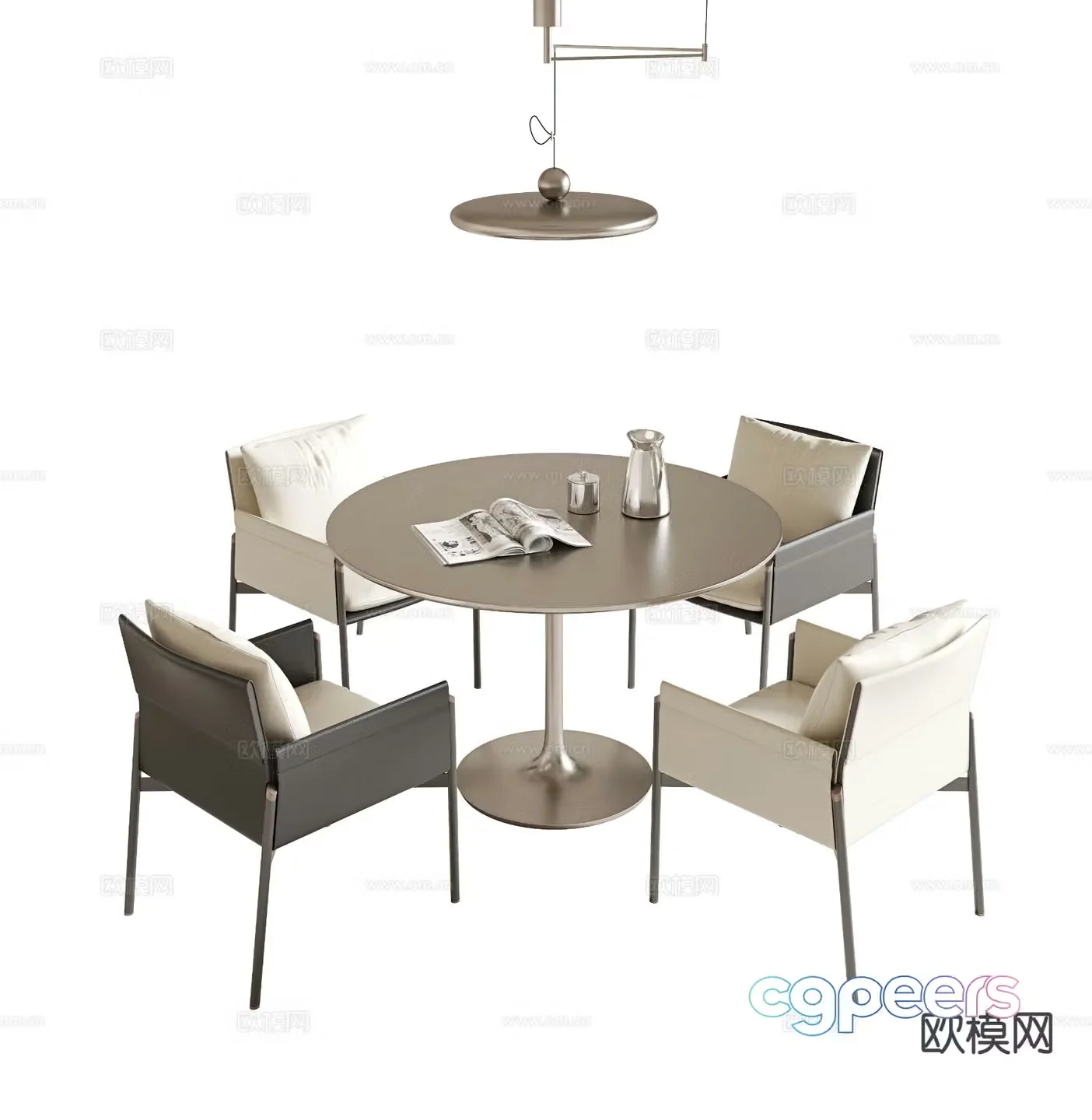 Modern round dining table and chairs 3d model