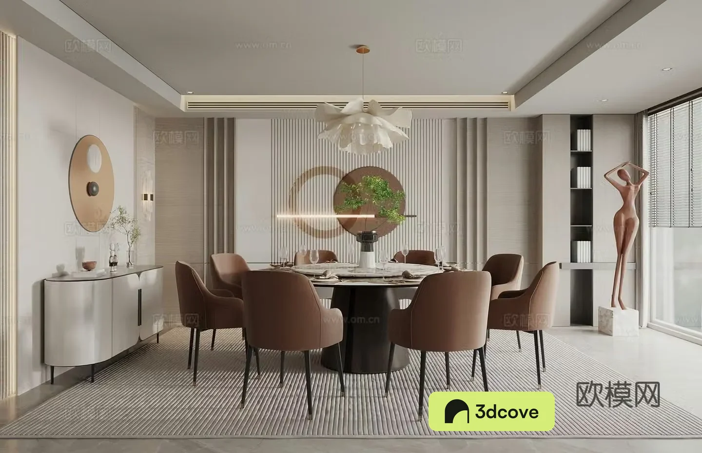New Chinese restaurant private room background wall round dining table and chairs hotel private room