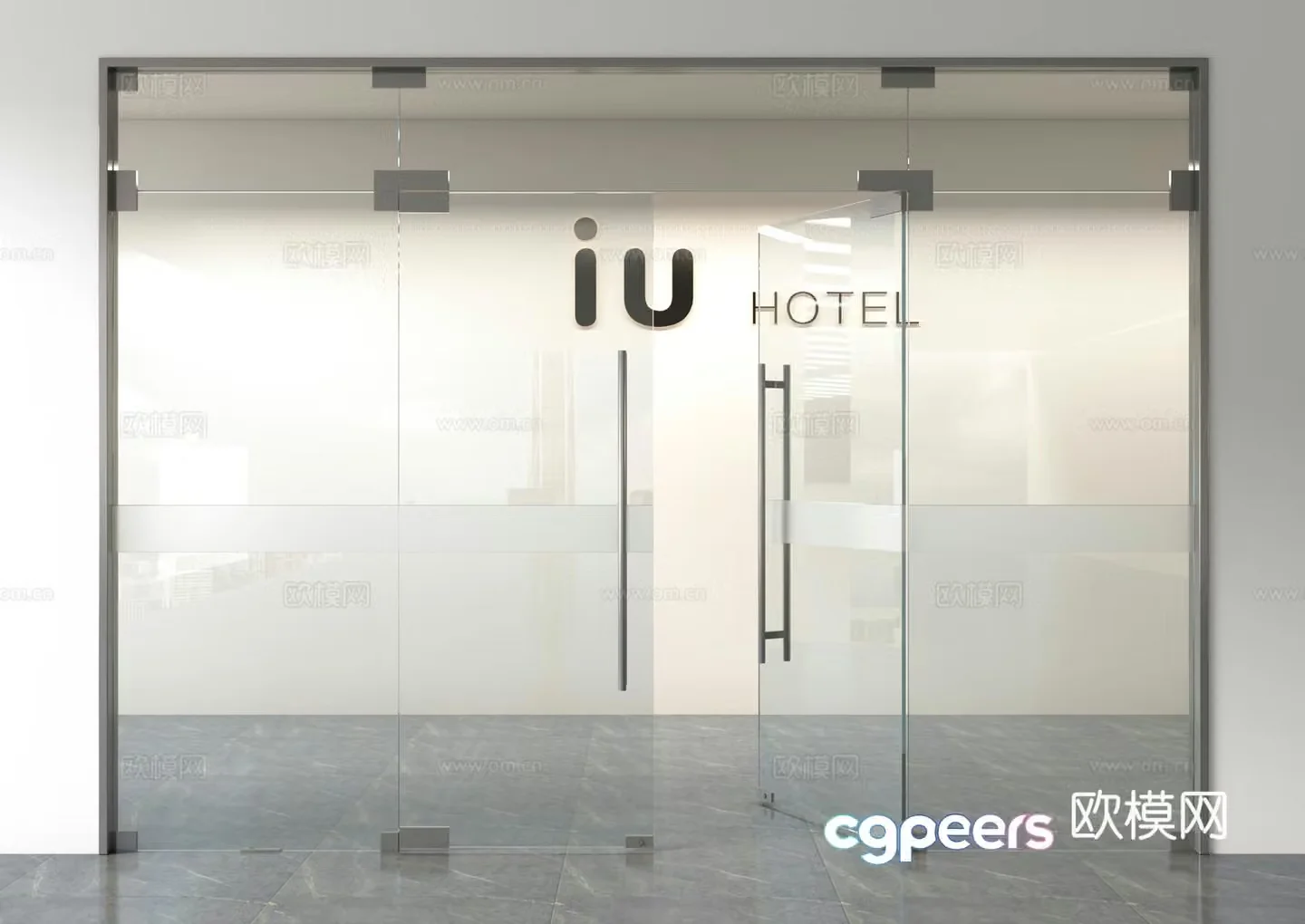 Modern office glass door double-open door glass door glass partition glass door office door 3d model