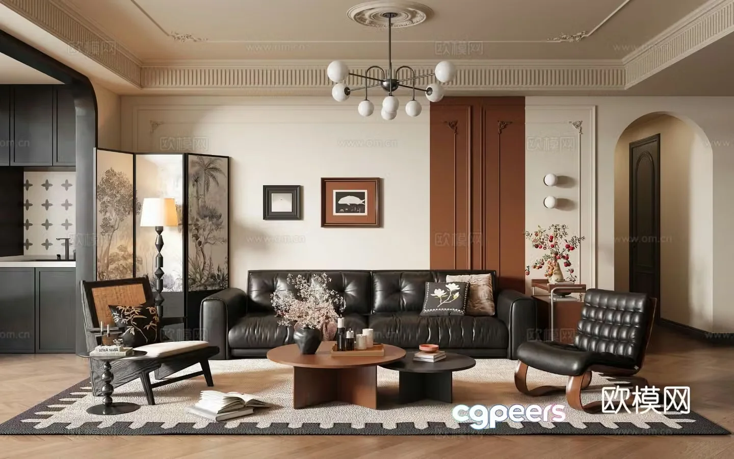 French retro living room 3d model
