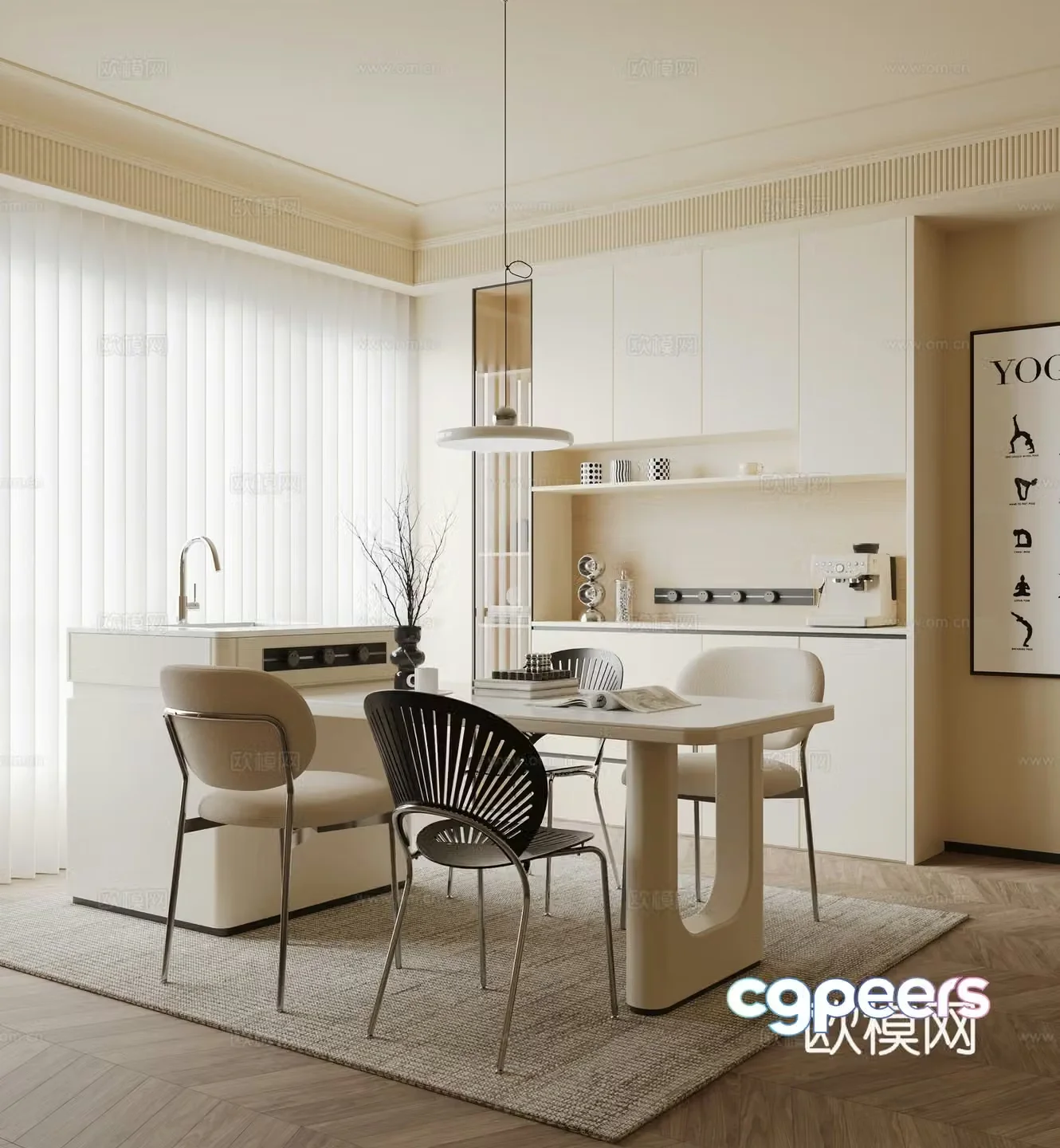 Cream style restaurant 3d model