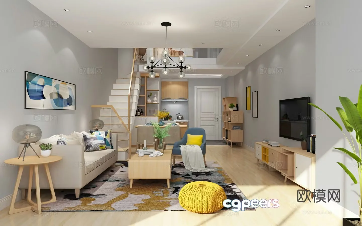 Nordic apartment loft duplex apartment 3d model