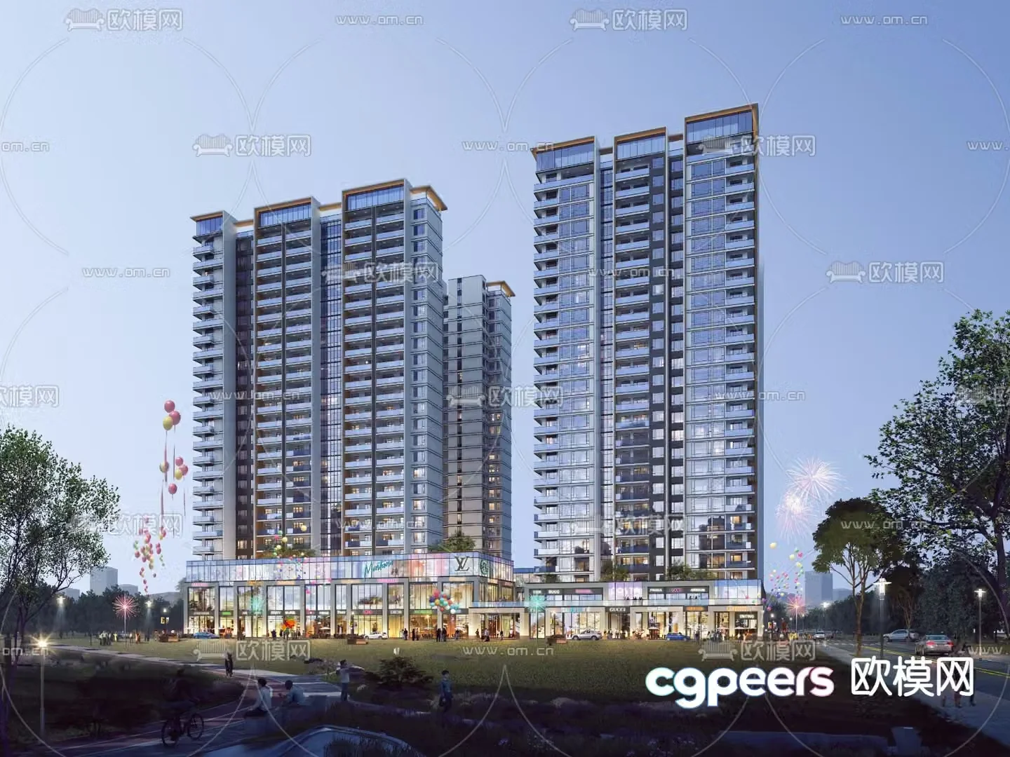 3D model of high-rise residential building exterior