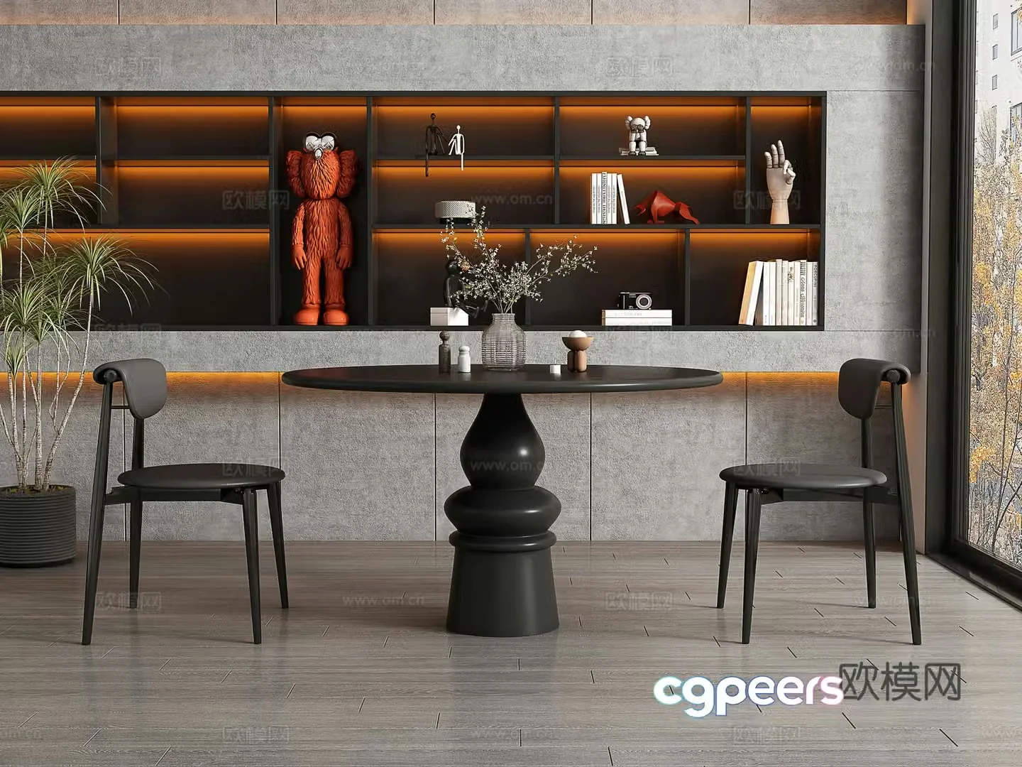Modern restaurant dining table and chair 3d model