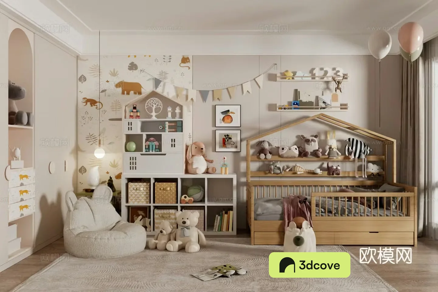 Modern children’s room Children’s entertainment room Children’s toy room Toy doll combination