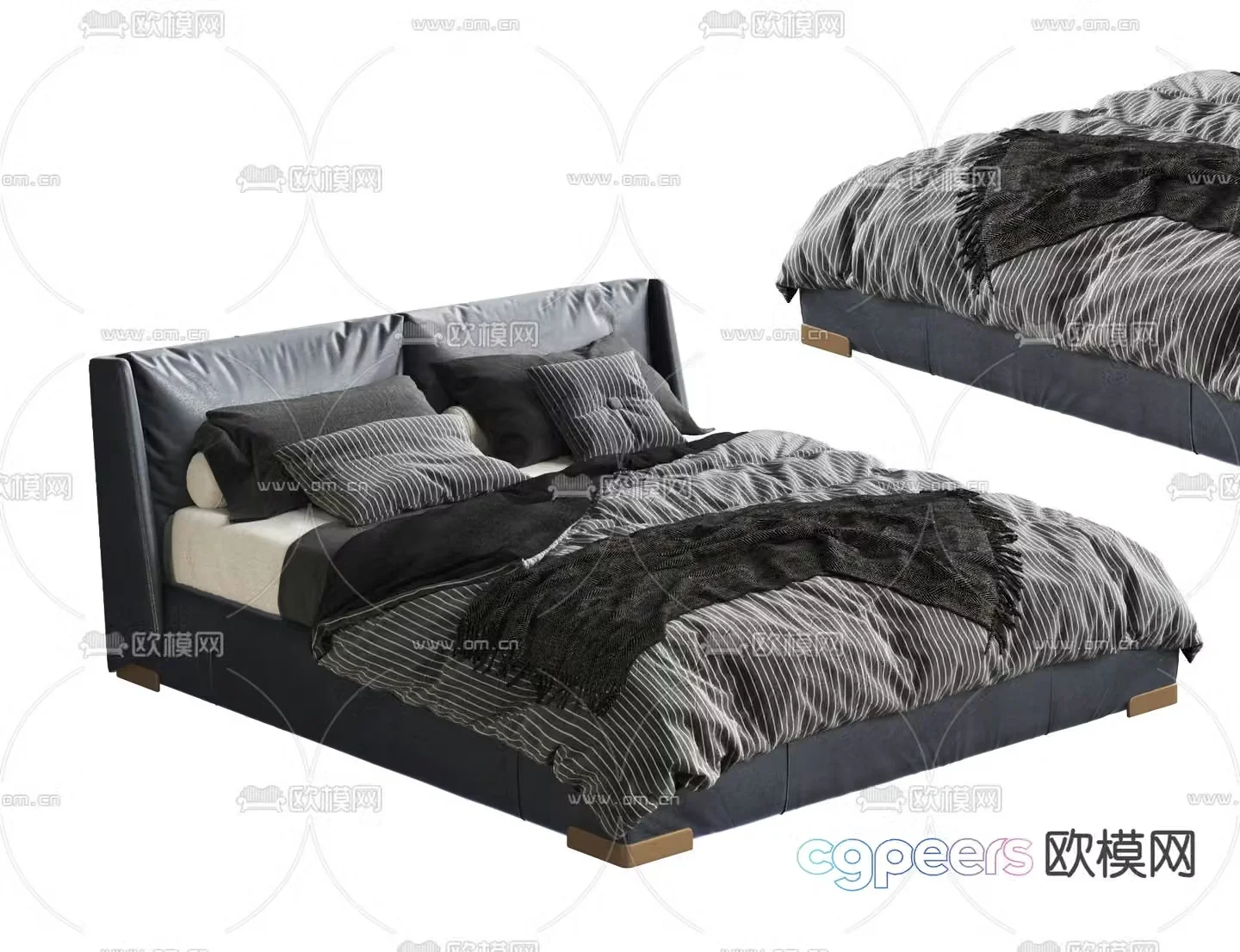 Premium gray double bed 3d model