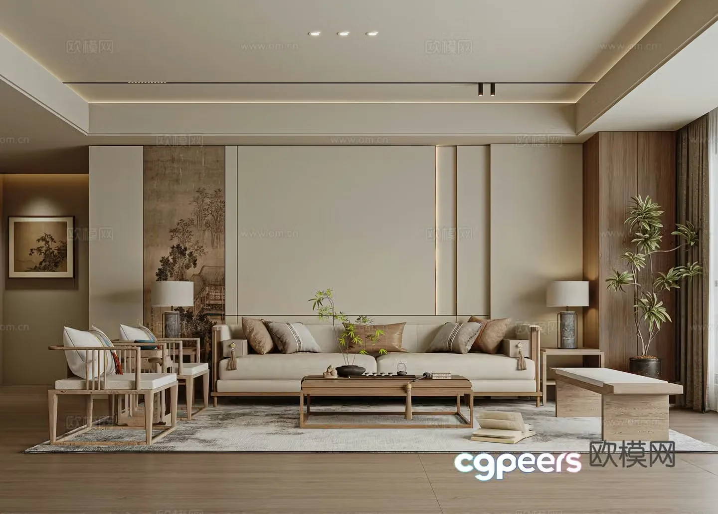 New Chinese style Song’s aesthetics living room 3D model