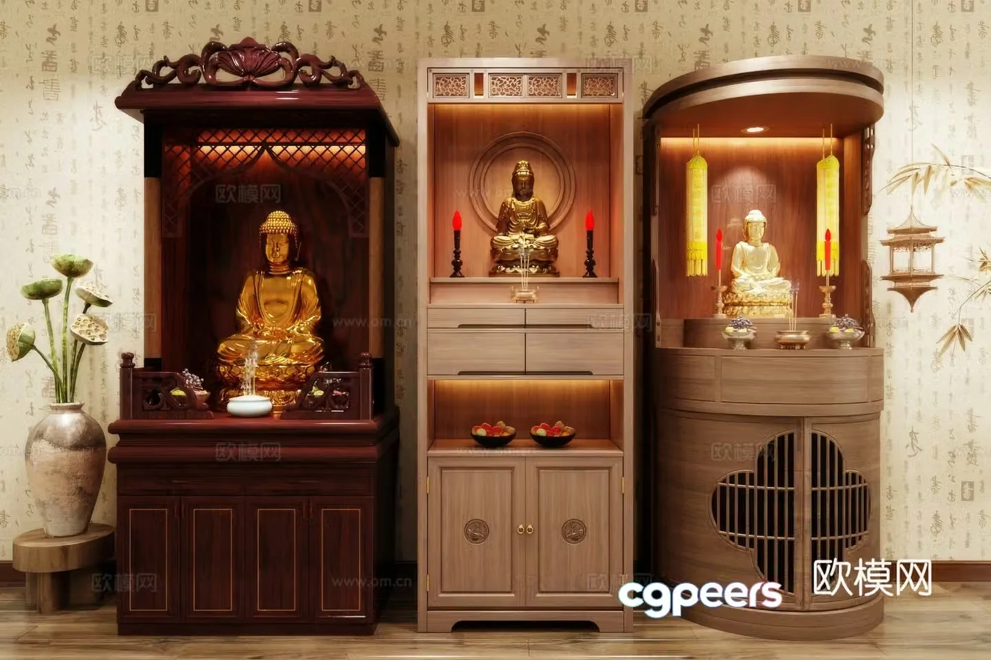 Buddha niche shrine hostel incense stove candle holder 3d model