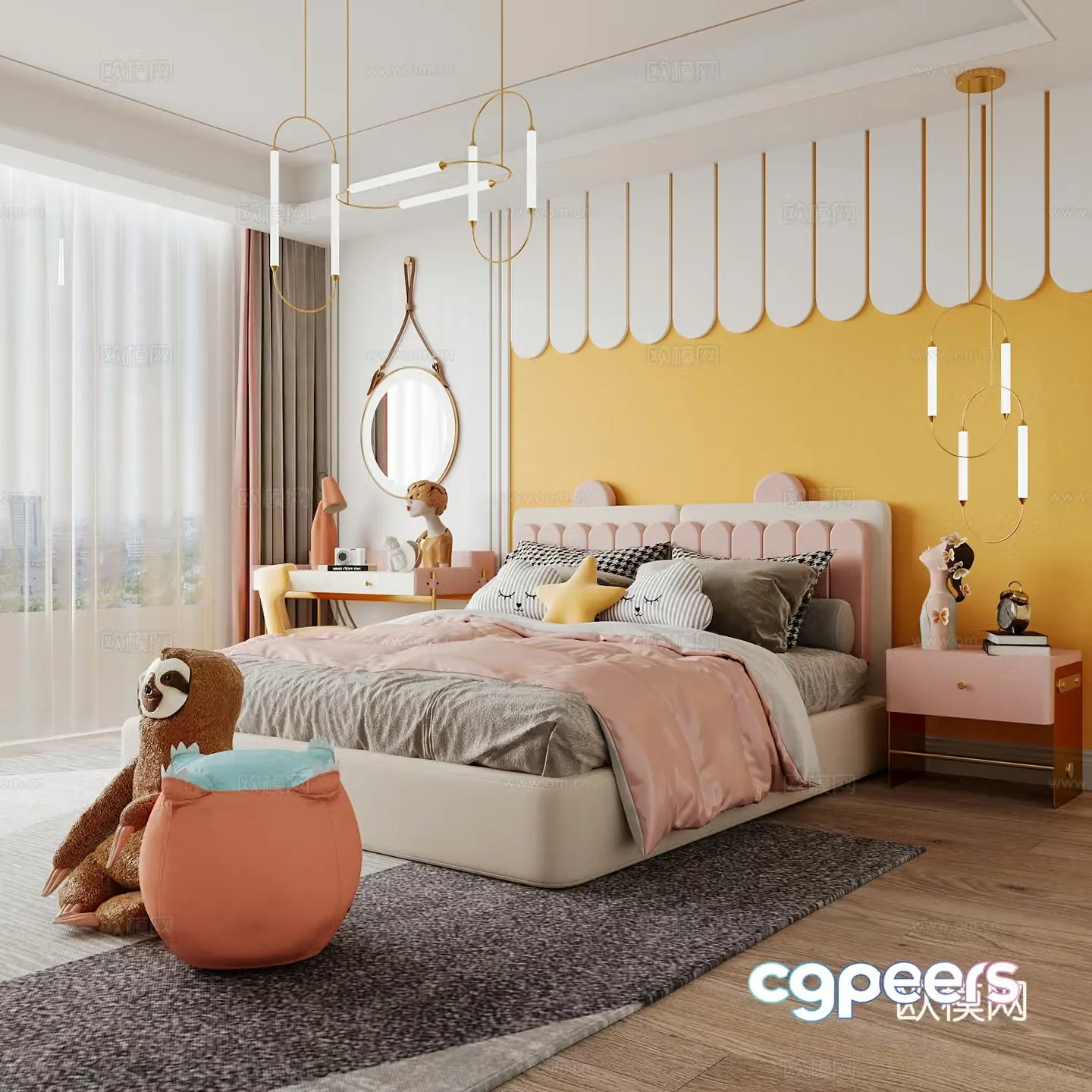 Modern children’s room boy’s room girl’s room children’s bed children’s wardrobe children’s desk 3d model
