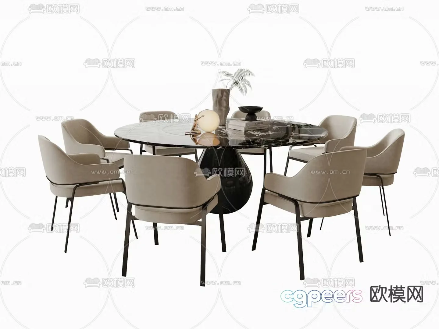 Round dining table and chairs 3d model