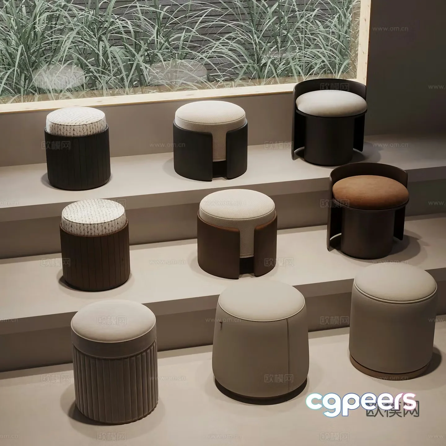 Modern Italian shoe changing stool low stool round stool 3D model