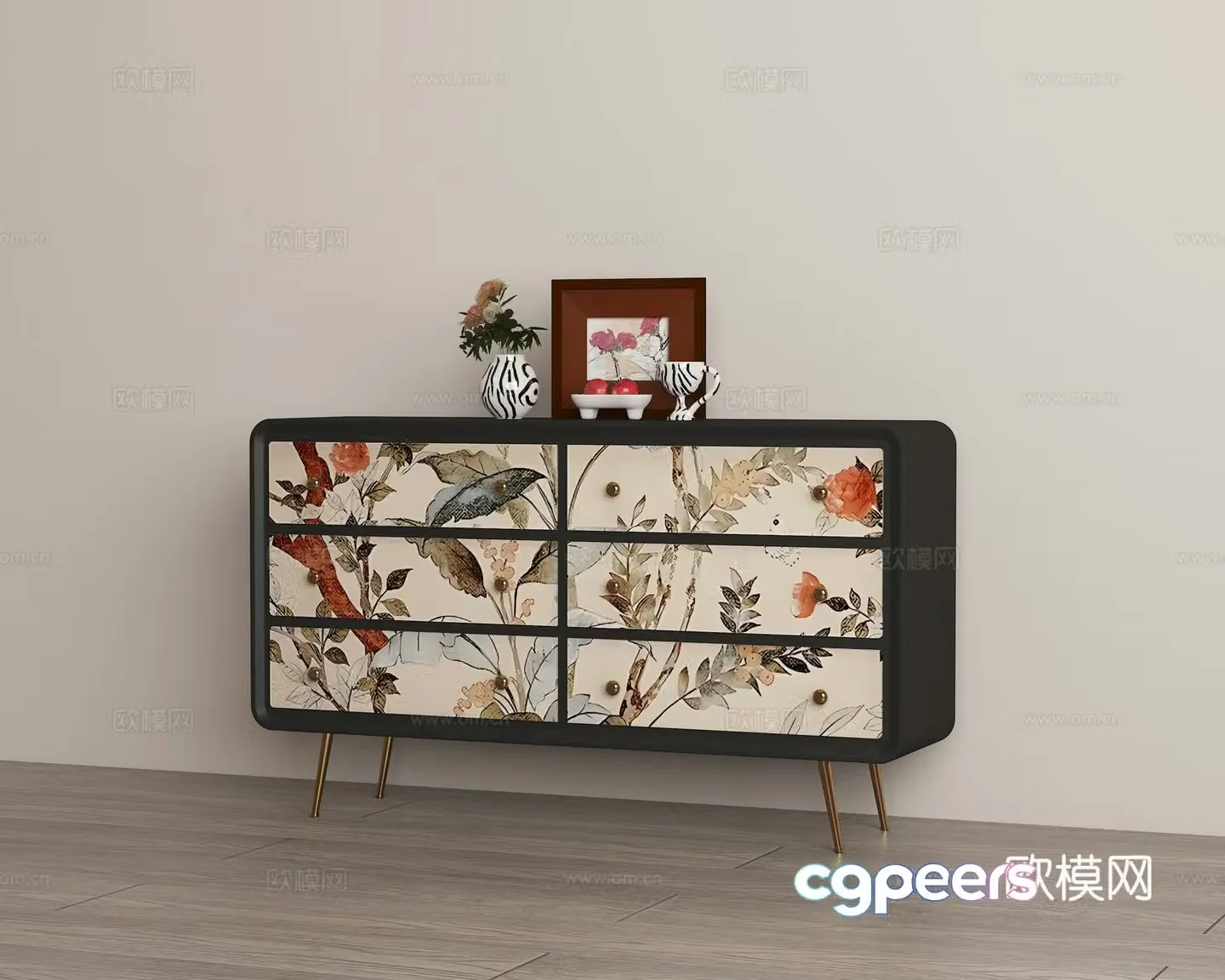 French retro pastoral style end view cabinet 3D model