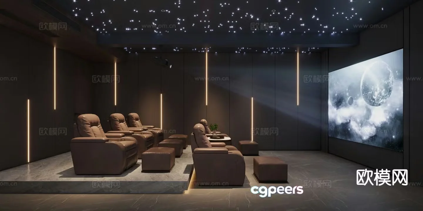 Modern audio-visual room starry sky roof audio-visual room 3D model