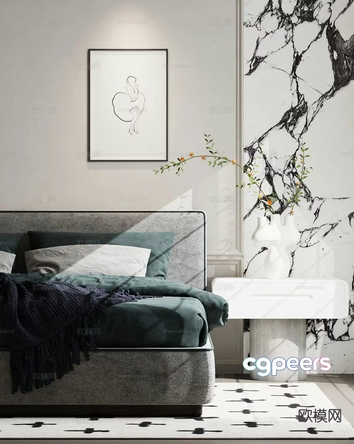Modern double bed 3d model