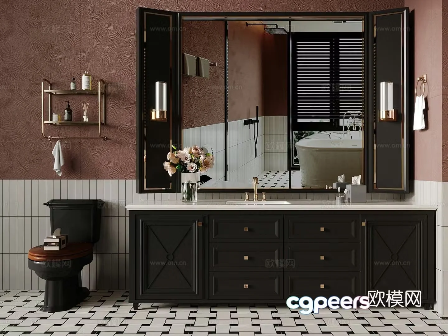 French bathroom cabinet toilet bathroom mirror 3d model