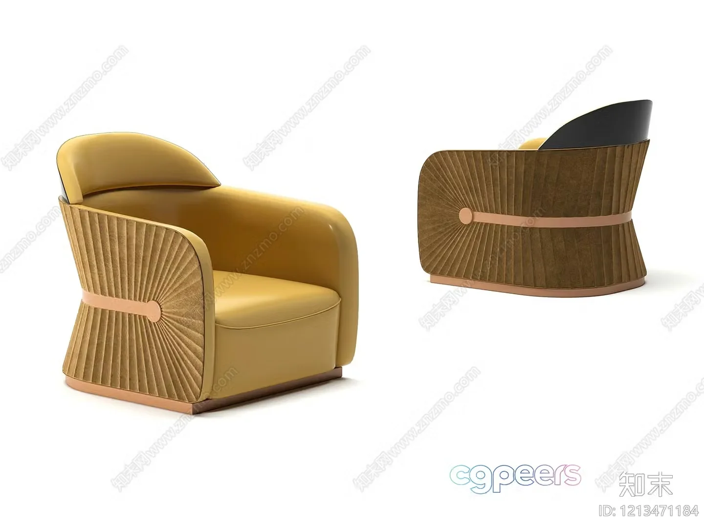 Gold Leather Armchair 3D Model – 3601 – VRAY Render