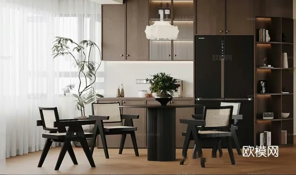 A Modern Kitchen With A Dining Table And Chairs 3D Model – 15838 – CORONA Render