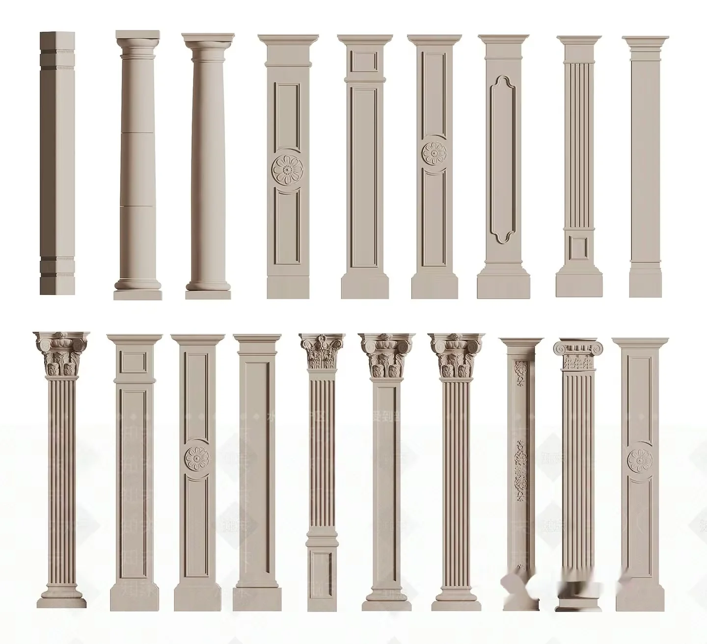 Multiple Pillars 3D Model – 13683 – VRAY Render