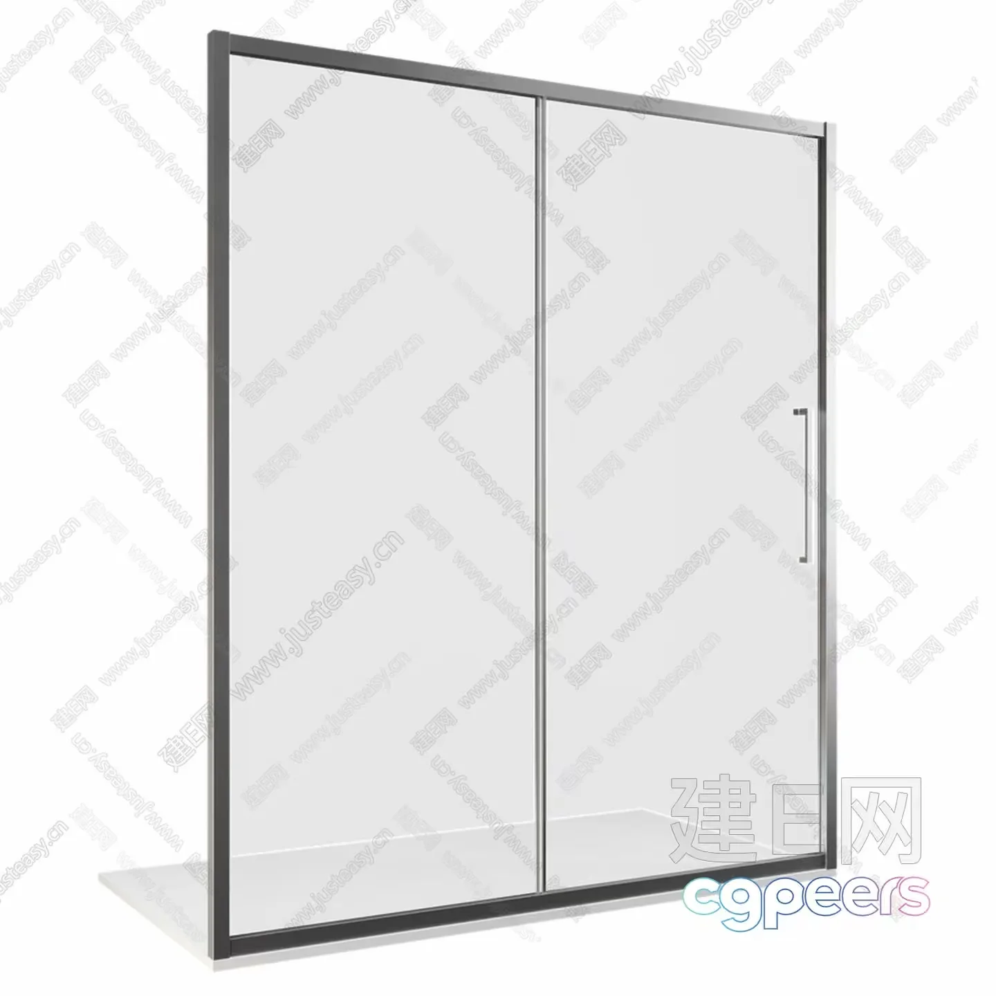 A Glass Shower Door With A Silver Frame And Handle 3D Model – 22490 – VRAY Render