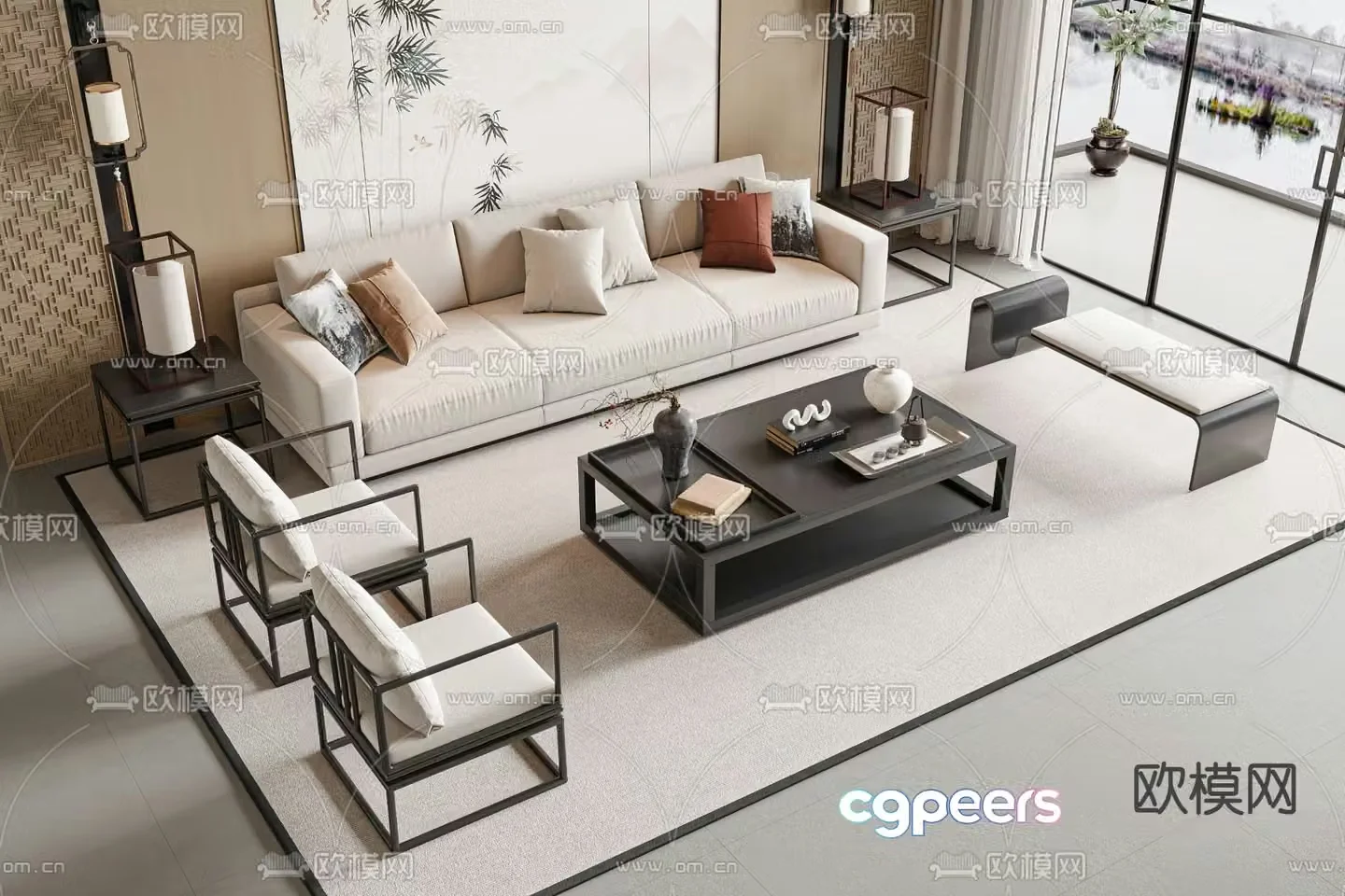 New Chinese style modular sofa 3d model