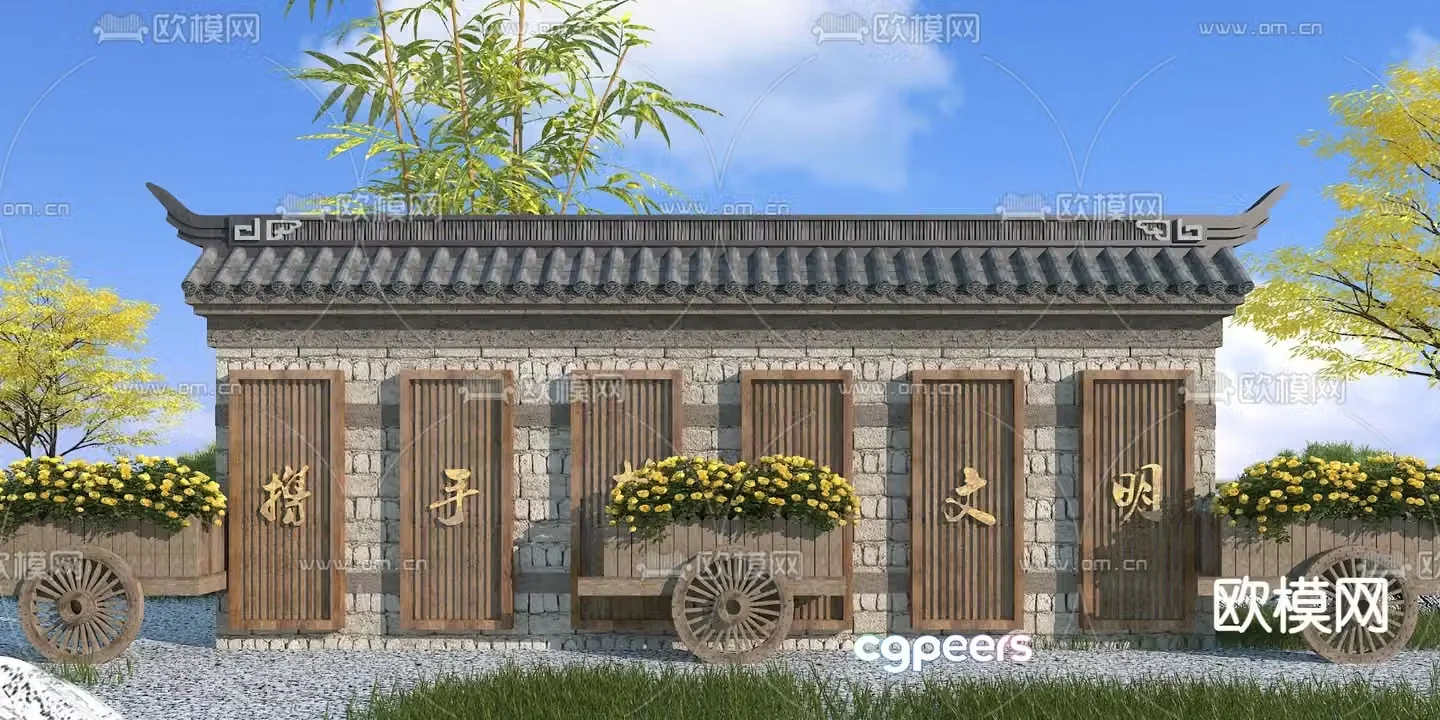 New Chinese style landscape wall outdoor landscape wall ancient building landscape wall 3D model