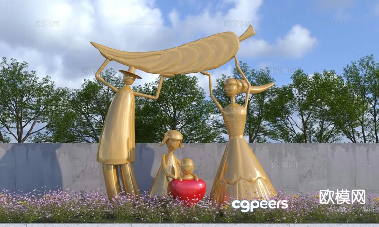 Modern parent-child sculpture sketch 3D model of family sculpture