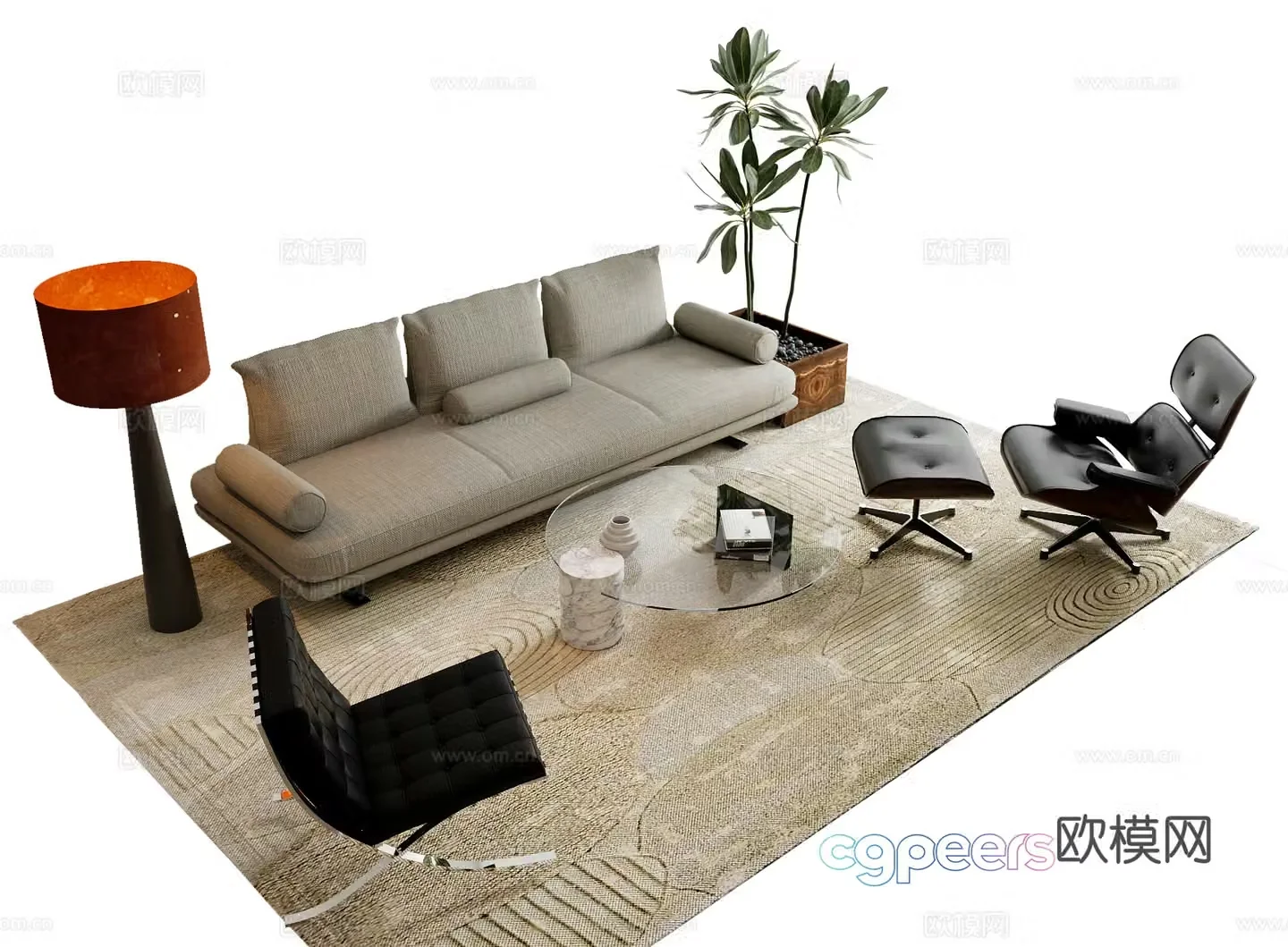 Modern sofa coffee table combination 3D model