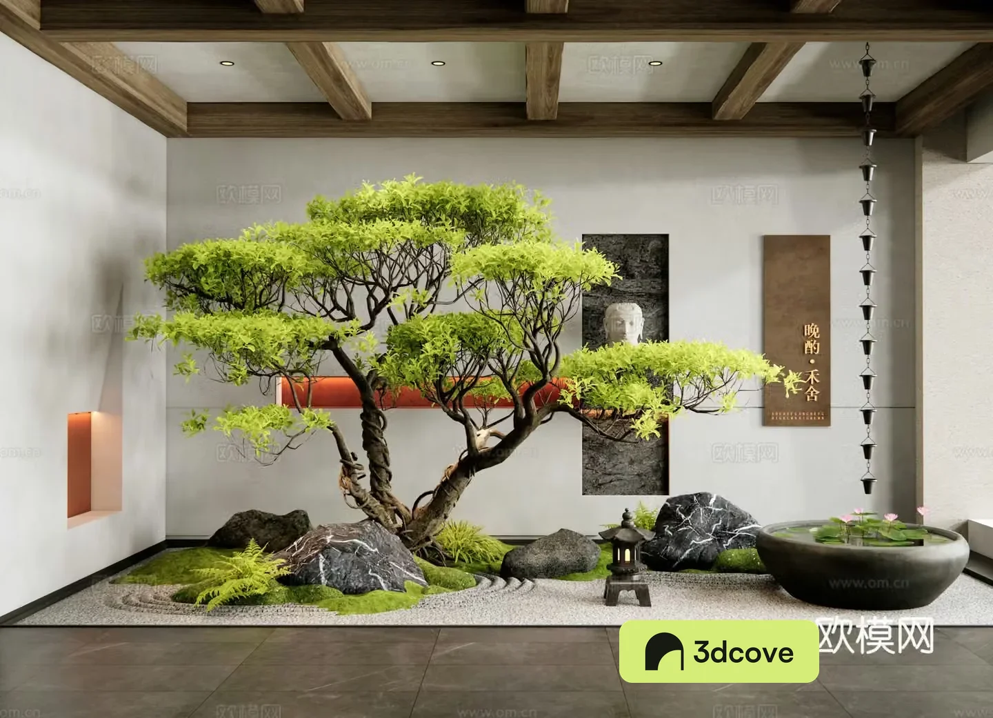 New Chinese style courtyard sketch Indoor landscape landscaping Dead landscape stones Water bowl waterscape