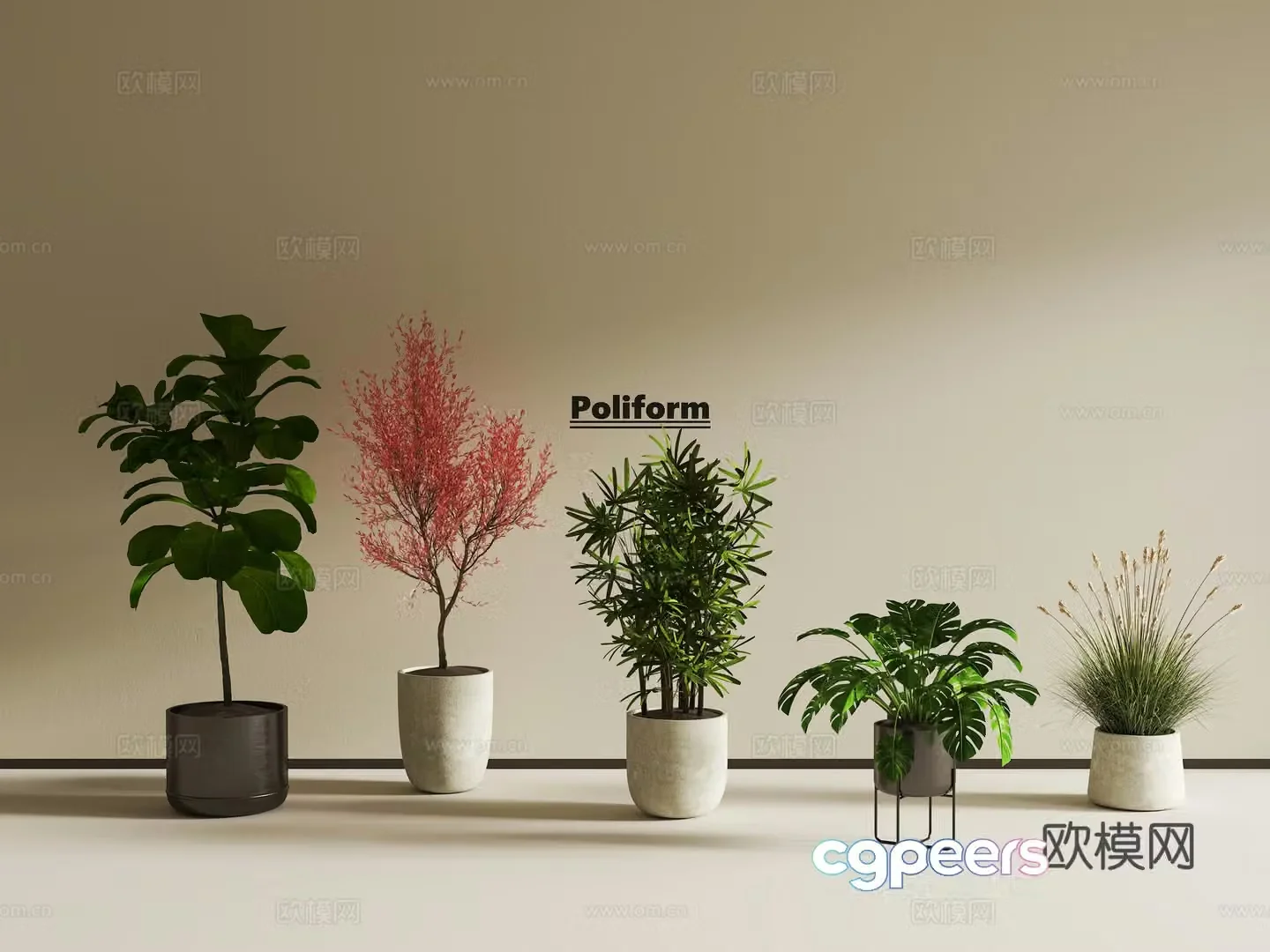 Green plant ornaments Middle-aged retro green plant ornaments Middle-aged green plant potted plants Floor-standing potted plants 3D model